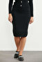 Elastic Waist Knee Length Knitwear Skirt - Black - 4