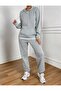 Women's Basic Gray Top and Bottom Tracksuit Set Oversize Hoodie with Kangaroo Pockets - 3