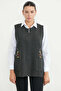Embroidery Detailed Wool Knit Vest with Pockets - Dark Gray - 3