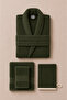 Eldy Women's Bathrobe Set 4 Pieces, 100% Cotton Certified Striped Shawl Collar Women's Bathrobe Set - Green - 4
