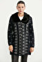 Long Knit Cardigan with Faux Fur Collar - Black