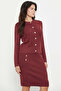 Metal Button Detailed Skirted Knitwear Set - Burgundy - 4