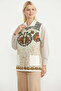Floral Motif Wool Knitwear Vest - Bone - 3