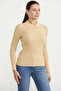 Collar Detailed Ribbed Knit Sweater - Beige - 4