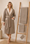 Eldy Kontrast Women's Robe Set, 4 Pieces, 100% Cotton Certified Shawl Stripe Robe Set - Beige - 6