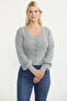 Button Detailed Square Collar Knitwear Cardigan - Gray