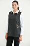 Embroidery Detailed Wool Knit Vest with Pockets - Dark Gray - 2
