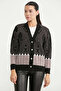 Oversize Patterned Knitwear Cardigan - Black - 3