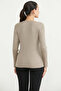 Ribbed V-Neck Knit Sweater - Beige - 6