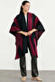 Color-Combined Knitwear Poncho Cardigan - Black - 2
