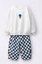 Ice Cream Poncho Detailed Checkered Wide Leg Boys' Set - White - 2