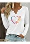 Printed Cotton Half V-Neck Long Sleeve Blouse T-Shirt