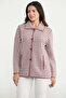 Houndstooth Patterned Wool Knitwear Jacket with Pockets - Rose - 3