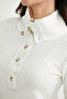 Full Fisherman Buttoned Knit Sweater - Bone Color - 5