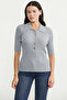 Button Detailed Short Sleeve Knitwear Sweater - Gray - 4