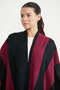 Color-Combined Knitwear Poncho Cardigan - Black - 3