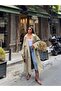Women's Khaki Oversized Long Trench Coat with Tie Detail - 2