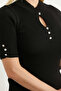 Drop Collar Short Sleeve Knitwear Sweater - Black - 4