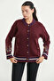 Wool Buttoned Thick Knit Cardigan - Burgundy - 4