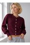 Crew Neck Buttoned Textured Knit Patterned Long Sleeve Cropped Knitwear Cardigan Aw26Hi0021