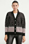 Oversize Patterned Knitwear Cardigan - Black