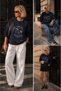 Navy Blue Color Printed Oversize Sweatshirt - New Season Embellished - 3