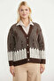 Oversize Patterned Knitwear Cardigan - Brown - 2