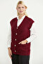 V-Neck Knitwear Vest with Pockets - Burgundy - 3