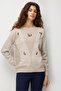 Women's Crew Neck Diamond Pattern Floral Embroidered Knitwear Sweater Beige - 4