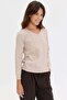 Women's V-Neck Front-Walked Knitwear Sweater Beige - 5