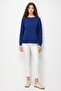 Women's Crew Neck Raglan Sleeve Embroidered Wool Sweater O.Indigo - 2