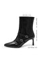 Black Color 3 Buckle Pointed Toe Women's Heeled Boots - 7