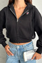 Metal Zipper Hooded Embroidered Crop Sweatshirt Cardigan - 7