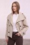 High Collar Belted Trench Coat 262155 - Bej - 4
