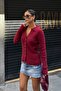 Women's Burgundy Polo Collar Buttoned Premium Soft Knitwear Cardigan - 7