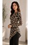 Women's Large Leopard Patterned Asymmetrical Hem Cutout Crew Neck Viscose Elastane Tunic Blouse - 2