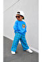 Boy's Top Zebra Printed Sweatshirt and Checkered Bottom Pants 3 Thread Fabric Top and Bottom Set