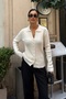 Women's Ecru Polo Collar Buttoned Premium Soft Knitwear Cardigan