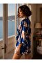 Women's Navy Blue Floral Patterned Satin Mini Dressing Gown 300 - 2