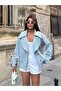 Women's Blue Wide Collar Seasonal Short Jacket - 3
