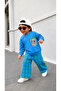 Boy's Top Zebra Printed Sweatshirt and Checkered Bottom Pants 3 Thread Fabric Top and Bottom Set - 3