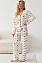 Burgundy Heart Patterned Soft Tuşe Winter Ribbed Cotton Knitted Buttoned Cardigan Pajama Set 8073 - 2
