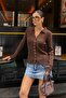 Women's Brown Polo Collar Buttoned Premium Soft Knitwear Cardigan - 4