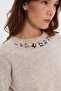 Women's Crew Neck Embroidered Wool Sweater V.Beige - 4