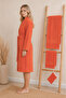Eldy Women's Bathrobe Set 4 Pieces, 100% Cotton Certified Striped Shawl Collar Women's Bathrobe Set - Orange - 8