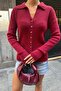 Women's Burgundy Polo Collar Buttoned Premium Soft Knitwear Cardigan - 8