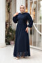 - Balon Kol Navy Blue Hijab Evening Dress 62381L - 3