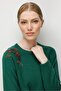 Women's Crew Neck Raglan Sleeve Embroidered Wool Sweater Ö.Başı - 2