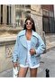 Women's Blue Wide Collar Seasonal Short Jacket - 2