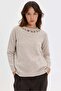 Women's Crew Neck Embroidered Wool Sweater V.Beige - 2